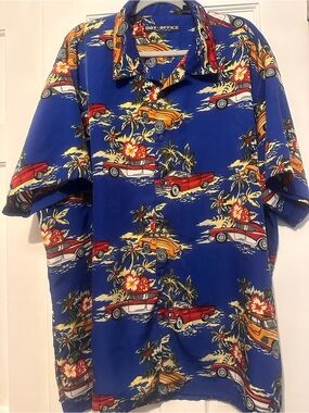 Men’s Blue Tropical Car Print Short Sleeve Shirt